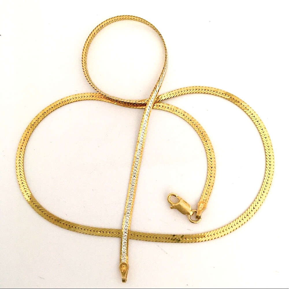 Italy gold Herringbone reversible flat chain 16"